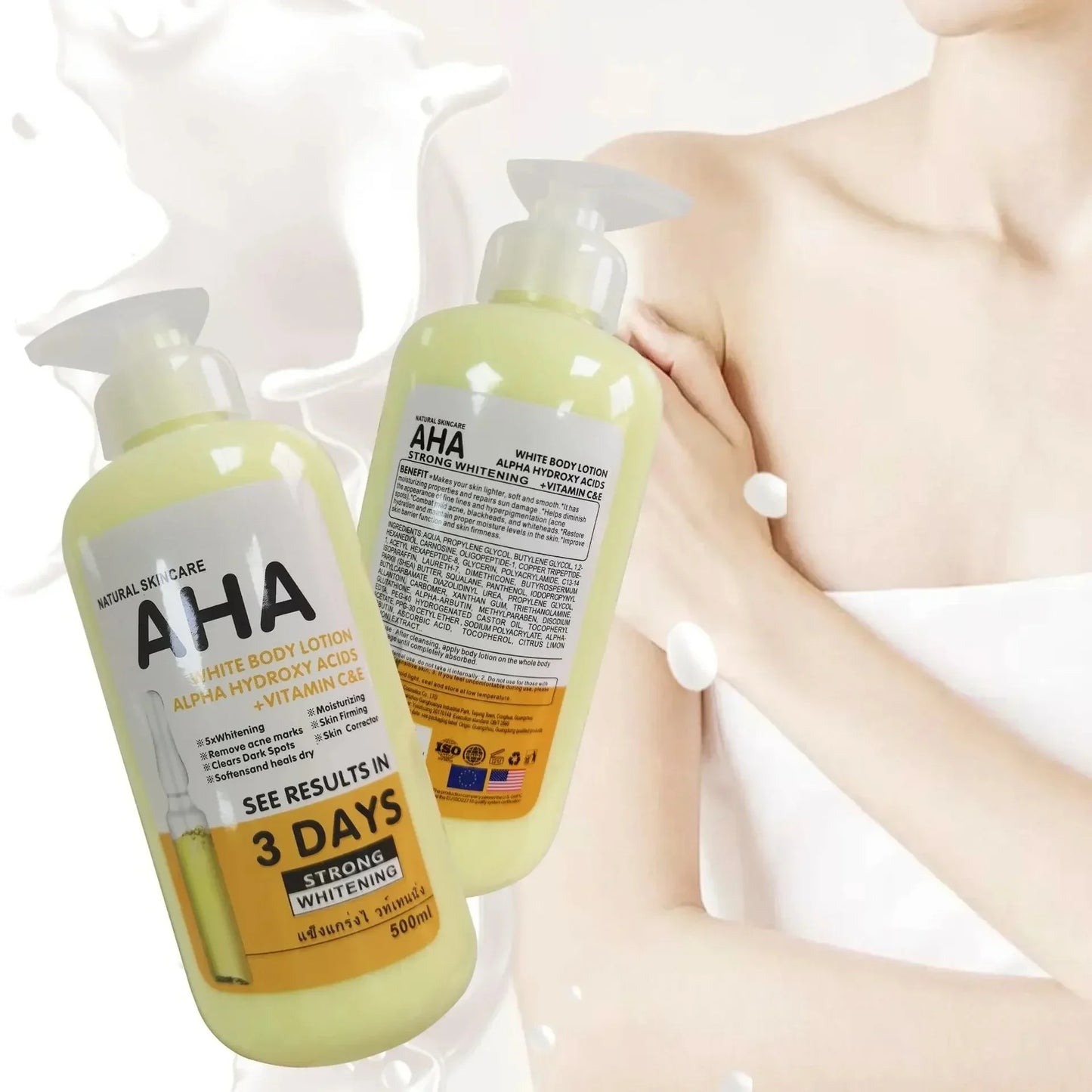 500ml Whitening Body Cream Hydroxy Acids Vitamin C&E Moisturizing Lightening Body Lotion Skin Care Remove Acne Marks